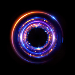 Abstract neon background. luminous swirling bunner. Glowing spiral. 
Shine round frame with light circles light effect. Glowing cover. 
Space for your message. Glossy. LED ellipse