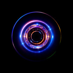 Abstract neon background. luminous swirling bunner. Glowing spiral. 
Shine round frame with light circles light effect. Glowing cover. 
Space for your message. Glossy. LED ellipse