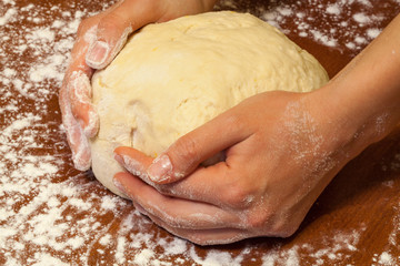 Festive pastry in female hands, Russia