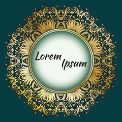 Mandala, vintage turquoise blue background with old paper texture and round lacy transparent ornamental frame on it. Vector Eps 10