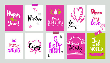 Xmas pink tags with doodles