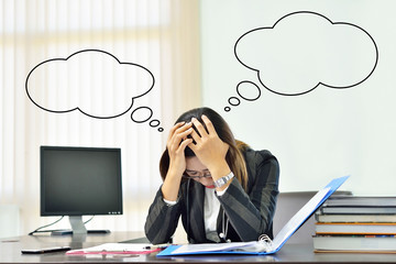 busy business woman having troubles. Think concept.