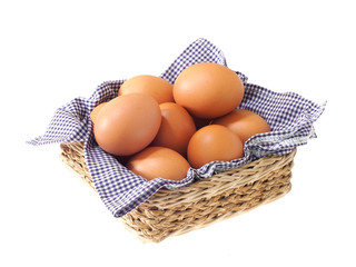 eggs in basket isolated on white background