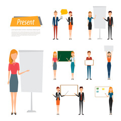 Business man and business woman character. Flat design job character.