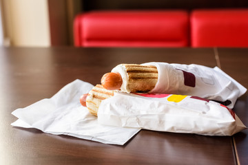 hot-dog with garlic sauce