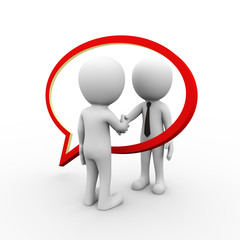 3d businessman bubble speech shaking hands