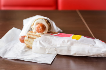 hot-dog with garlic sauce