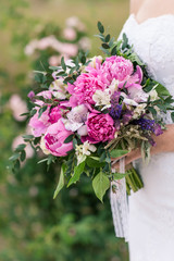 Wedding Bouquet, Pink Peony, Orchid and David Austin Rose