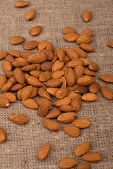 Almonds on sackcloth fabric