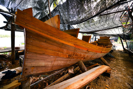 Koleh boat under construction in local dock at Narathiwat