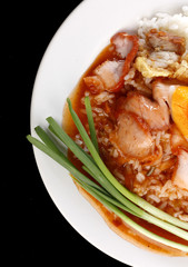 Roast pork rice, Grilled pork with red sauce on rice, Asia food.