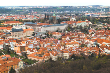 Fototapeta na wymiar Types Prague red roof home city panorama