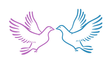 White Doves as concept Love or Peace. Abstract vector illustration