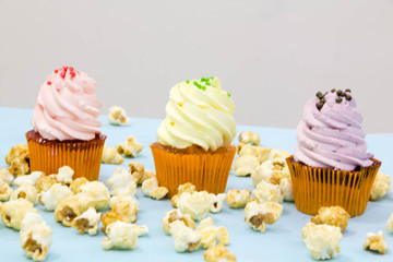 Party background with cupcakes and confetti