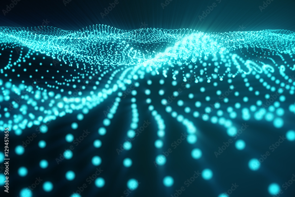 Poster 3d rendering abstract polygonal wave background with connecting dots and lines. connection structure