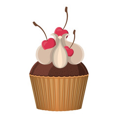 silhouette colorful cupcake with vanilla cream and cherrys vector illustration