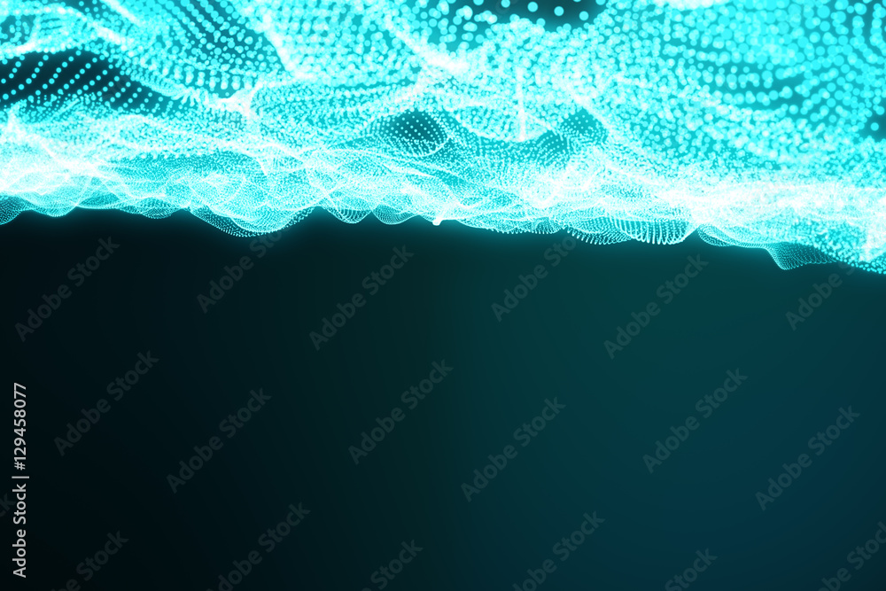Poster 3d rendering abstract polygonal wave background with connecting dots and lines. connection structure