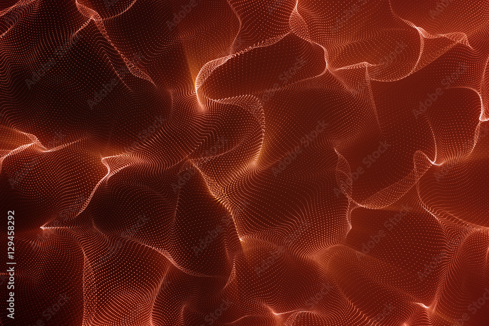 Poster 3d rendering abstract polygonal low poly wave background with connecting dots and lines. abstract fl