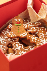 Closeup of Christmas cookie in a red box