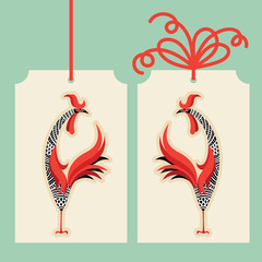 Vector decorative rooster with hand drawn ornamental body