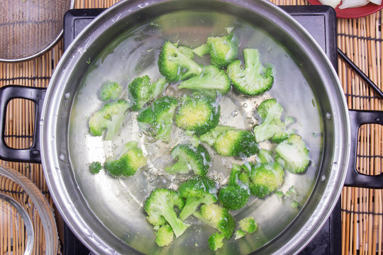 Broccoli boiling  in a pan