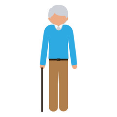 silhouette elder with walking stick without face vector illustration