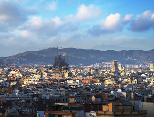 Barcelona in sunset time, Spain