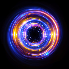 Abstract neon background. luminous swirling bunner. Glowing spiral. 
Shine round frame with light circles light effect. Glowing cover. 
Space for your message. Glossy. LED ellipse