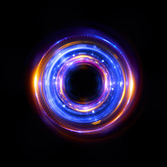 Abstract neon background. luminous swirling bunner. Glowing spiral. 
Shine round frame with light circles light effect. Glowing cover. 
Space for your message. Glossy. LED ellipse