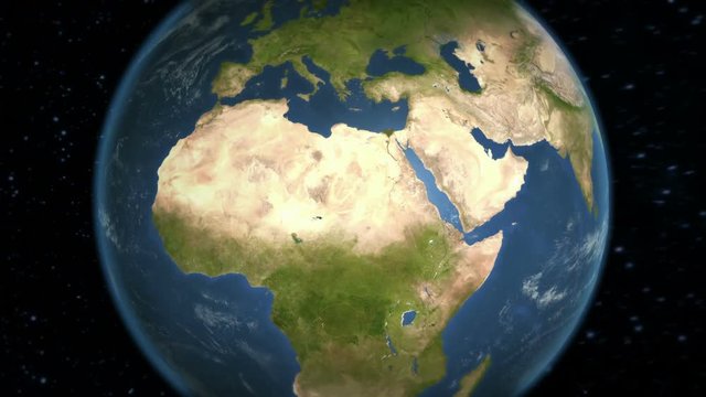 Spinning Earth with Middle East country maps.