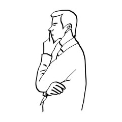 illustration vector doodles hand drawn man thinking and resting chin on hand, side view