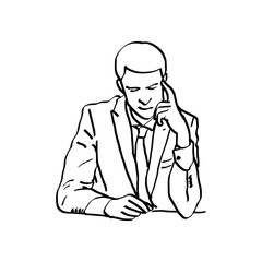 illustration vector doodles hand drawn young businessman touching temple