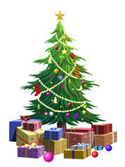 illustration of green Christmas tree over white background