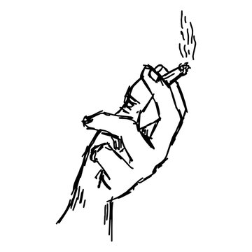 illustration vector hand drawn of hand holding cigarette with sm