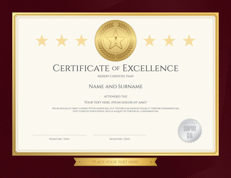 Elegant certificate template for excellence, achievement, appreciation