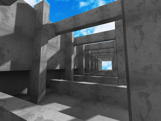 Concrete architecture wall construction on cloudy sky background