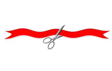 Scissors and red ribbon illustration.Isolated.