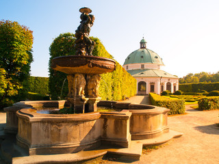 Kromeriz Flower Garden with water fountain and baroque rotunda, UNESCO World Cultural and Natural Heritage, Kromeriz, Moravia Czech Republic