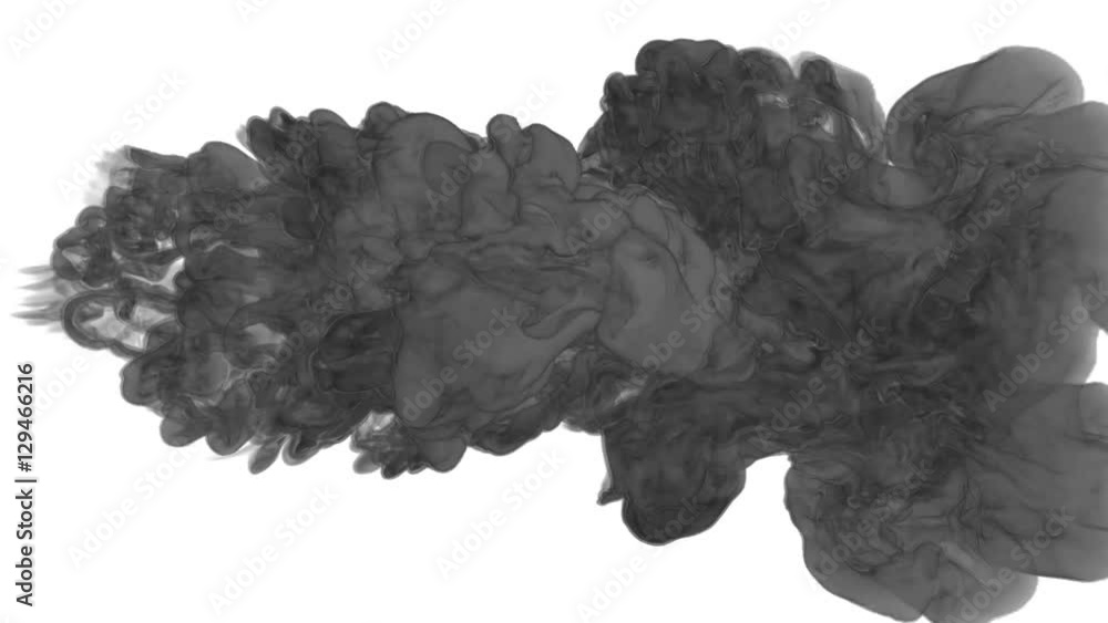 Poster black ink drop in water on a white background. 3d render. voxel graphics. computer simulation of smo