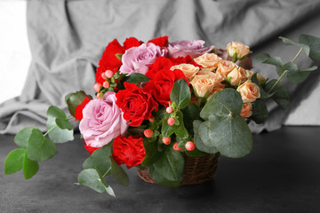 Beautiful roses bouquet on table