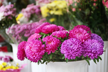 Fresh flowers on display outdoors