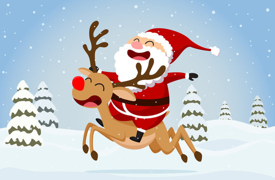 Christmas Santa Claus , reindeer and snowmen background 