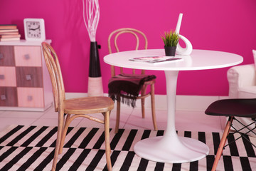 Modern interior on pink wall background