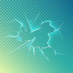 Hole with cracks on screen or glass, window