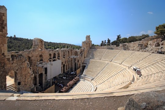 Ancient theater Odeon of Herodes Atticus near Acropolis of Athens, Greece