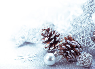 Fototapeta na wymiar Christmas background. Gray, silver snowflake and star on abstract.