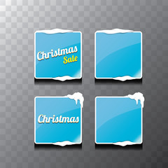 Christmas vector blue glossy glass buttons set