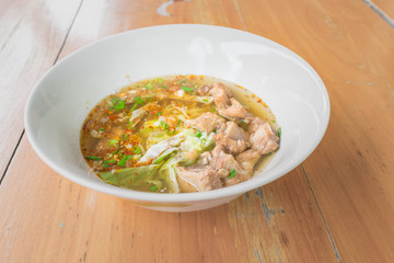 Close up thai spicy pork noodle