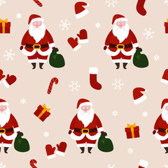 Seamless vector pattern with Santa Claus. Merry Christmas and Happy New Year semaless pattern