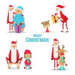 Collection of vector Santa Claus icons. Christmas illustration